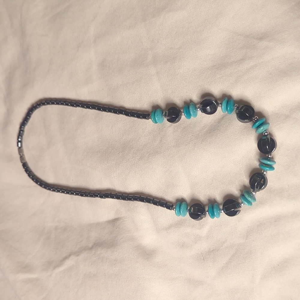 Hematite Turquoise & Silver Necklace